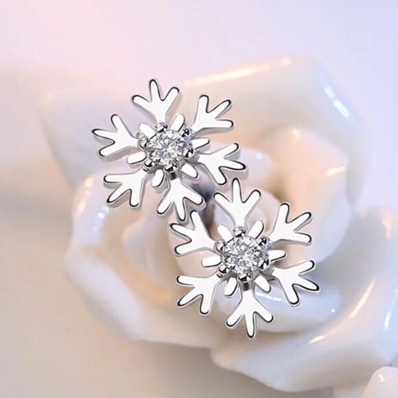 Sterling Silver Cubic Zirconia Snowflake Earrings - Picture 4 of 8